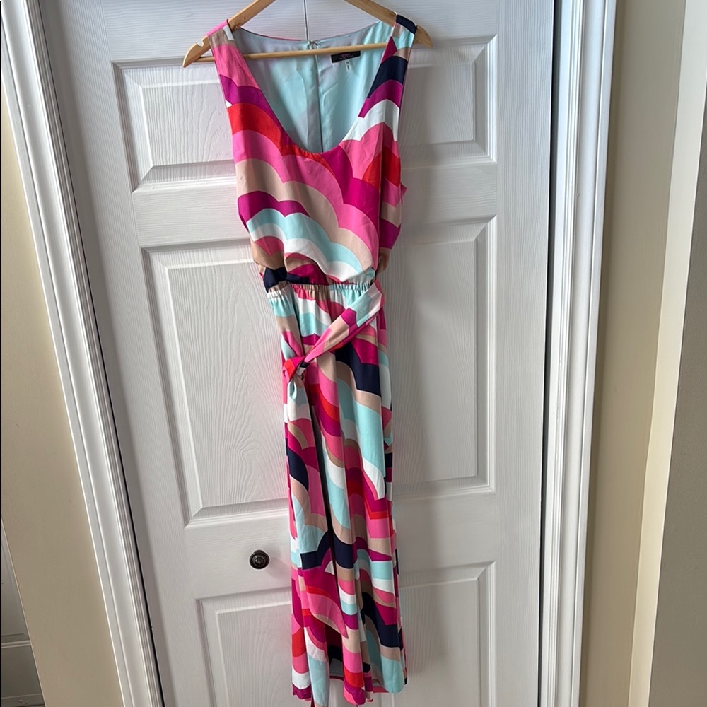 Trina Trina Turk multicoloured scalloped stripe wide leg scoop neck jumpsuit EUC